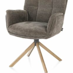 Juna, Armstoel - Eiken Frame Met Relaxsysteem - Draaibaar - Stof Livigno - Bruin