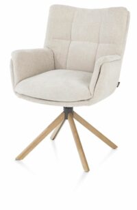 Juna, Armstoel - Eiken Frame Met Relaxsysteem - Draaibaar - Stof Livigno - Creme
