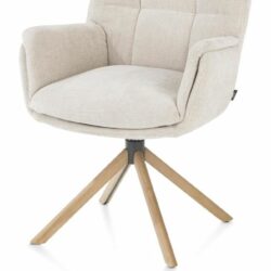 Juna, Armstoel - Eiken Frame Met Relaxsysteem - Draaibaar - Stof Livigno - Creme