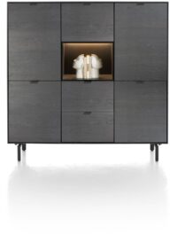 Elements, dressette 150 cm - 5-deuren + 2-laden + 1-niche + led incl. metalen poten - Onyx