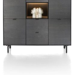 Elements, dressette 150 cm - 5-deuren + 2-laden + 1-niche + led incl. metalen poten - Onyx