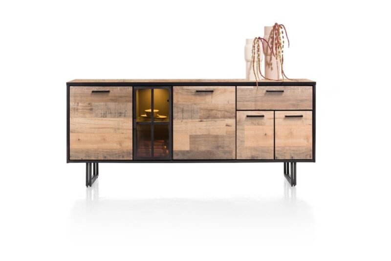 Avalon, Buffet 200 Cm - 4-Portes + 1-Tiroir + 1-Porte En Verre (+ Led) - Driftwood - Image 1