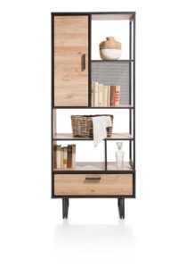 Avalon, bibliotheque 80 cm - 1-porte + 1-tiroir + 5-niches - natural