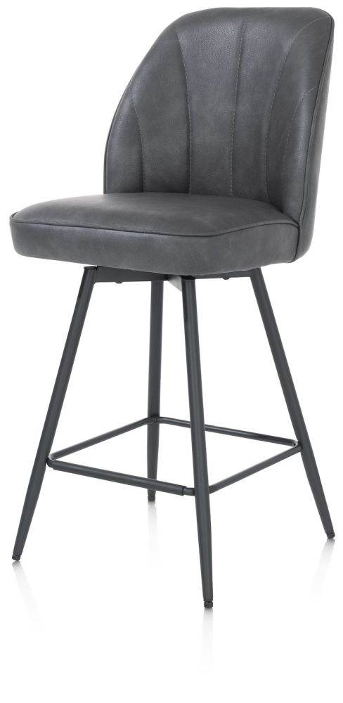 Leo, barstoel - frame rough off black (ROB) - draaibaar - stof Pala - Antraciet