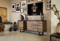 Avalon, buffet 200 cm - 4-portes + 1-tiroir + 1-porte en verre (+ LED) - Driftwood - Image 3