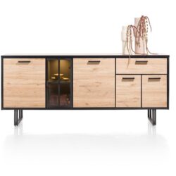 Avalon, buffet 200 cm - 4-portes + 1-tiroir + 1-porte en verre (+ LED) - natural