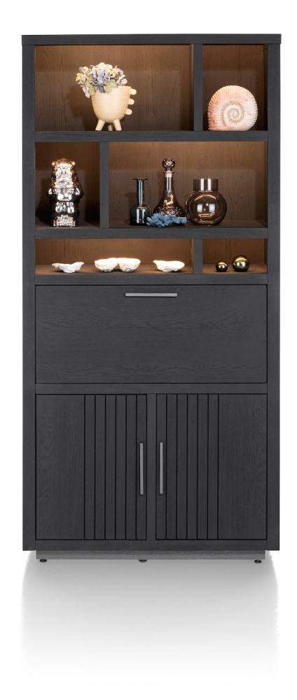 Pavie, bergkast 100 cm - 2-deuren + 1-klep + 6-niches (+ LED) - castle black