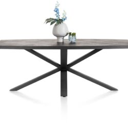 Metaluxe, eetkamertafel ovaal 240 x 110 cm met centrale kruispoot - fineer als fish bone - Antraciet
