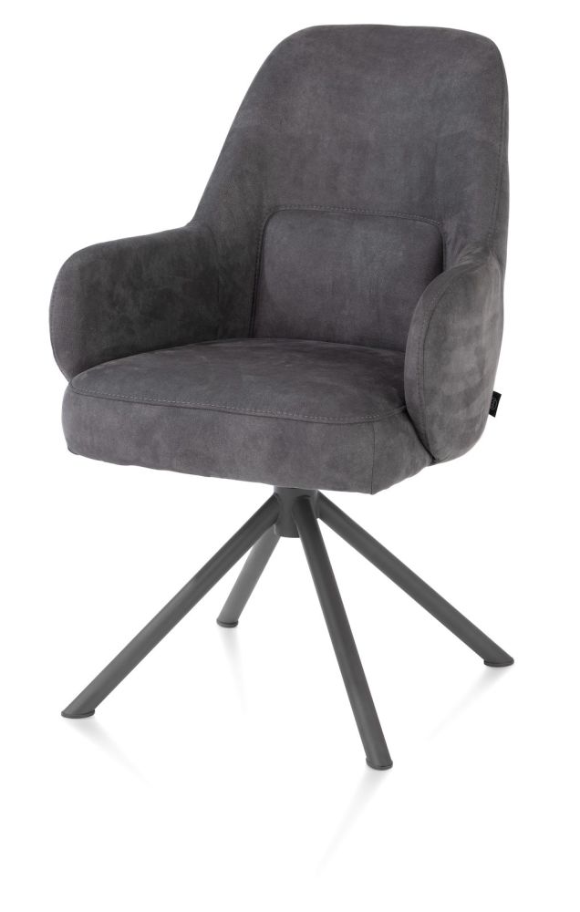 Melle, armstoel grafiet frame met relaxsysteem - draaibaar - stof Calabria - Antraciet