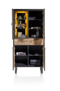 Avalon, armoire 96 cm - 3-portes + 1-tiroir + 1-porte en verre (+ LED) - Driftwood - Image 3
