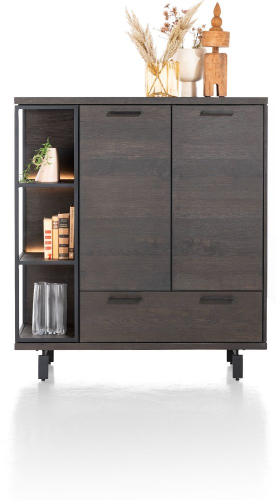 Ridgefield, highboard 125 cm - 2-deuren + 1-lade + 3-niches (+ LED) - Castle antraciet