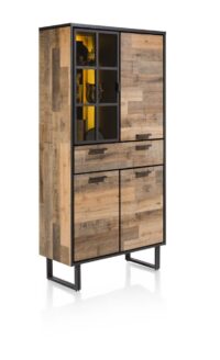 Avalon, armoire 96 cm - 3-portes + 1-tiroir + 1-porte en verre (+ LED) - Driftwood - Image 2