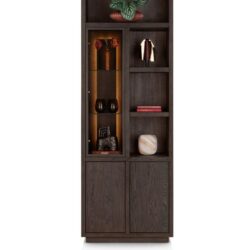 Gijon, bergkast smal 75 cm - 1-glasdeur + 2-deuren + 4-niches (+ LED)