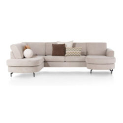 Alcona, canap&eacute; en U arrondi &agrave; gauche - tissu Vada - beige