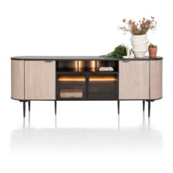 Aramon, dressoir 210 cm. - 2-deuren + 2-glasdeuren + 3-niches (+ LED)
