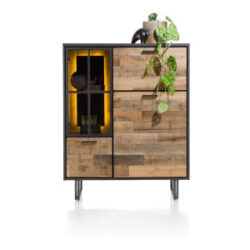 Avalon, buffet haut 120 cm - 2-portes + 1-porte en verre + 1-porte rabattante (+ LED) - Driftwood