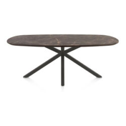 Caletta, table ovale 210 x 100 cm. - plateau en HPL Primo Laminato - pied central en croix graphite - Marble brown
