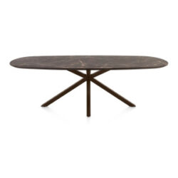 Caletta, eetkamertafel ovaal 240 x 105 cm. - HPL Primo Laminato blad - centrale kruispoot steelbrown - Marble brown