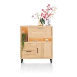 Pavie, highboard 125 cm - 1-deur + 2-laden + 1-klep + 3-niches (+ LED) - natural