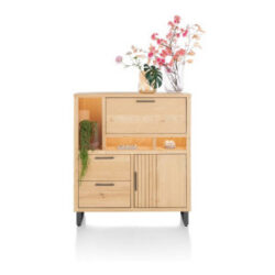 Pavie, armoire 125 cm - 1-porte + 2-tiroirs + 1-porte rabattante + 3-niches (+ LED) - natural
