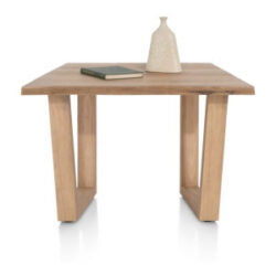 Nyborg, table 150 x 100 cm - plateau avec bords effet tronc d\'abre - pied bois en V