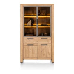 Delmonte, vitrine 110 cm - 2-glasdeuren + 2-deuren + 1-lade (+ LED)