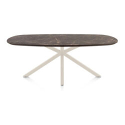 Caletta, eetkamertafel ovaal 210 x 100 cm. - HPL Primo Laminato blad - centrale kruispoot crème - Marble brown