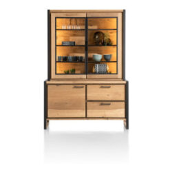 Metalo, vaisselier 140 cm - 2-portes en verre (+ LED) + 1-porte + 2-tiroirs