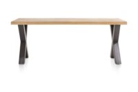 Metalox, eetkamertafel 200 x 100 cm - met rand boomschors + X-vorm metalen poot