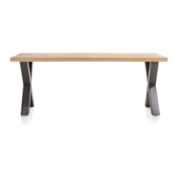 Metalox, eetkamertafel 200 x 100 cm - met rand boomschors + X-vorm metalen poot