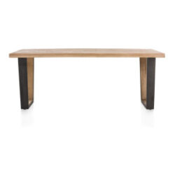 Metalox, eetkamertafel 230 x 100 cm - met rand boomschors + V-vorm metalen / houten poot