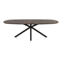 Caletta, eetkamertafel ovaal 240 x 105 cm. - HPL Primo Laminato blad - centrale kruispoot zwart - Marble brown