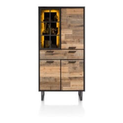 Avalon, armoire 96 cm - 3-portes + 1-tiroir + 1-porte en verre (+ LED) - Driftwood