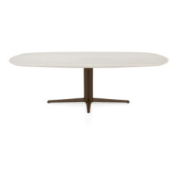 Caletta, eetkamertafel ovaal 240 x 105 cm. - HPL Primo Laminato blad - centrale teenpoot steelbrown - Travertin