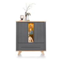 Jardin, buffet haut 125 cm 2-portes + 1-tiroir (+ 2-dedans) + 3-niches (+ LED) - Anthracite
