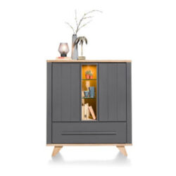 Jardin, buffet haut 125 cm 2-portes + 1-tiroir (+ 2-dedans) + 3-niches (+ LED) - Anthracite