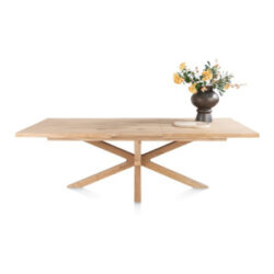 Nyborg, uitschuiftafel 190 (+ 50) x 100 cm - rand boomvorm - centrale poot hout