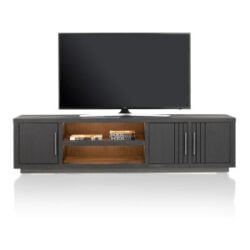 Pavie, lowboard 200 cm - 3-deuren + 2-niches (+ LED) - castle black