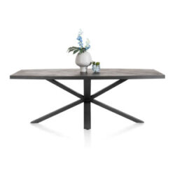 Metaluxe, eetkamertafel ovaal 240 x 110 cm met centrale kruispoot - fineer als fish bone - Antraciet
