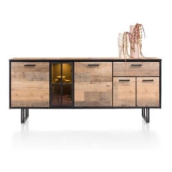 Avalon, buffet 200 cm - 4-portes + 1-tiroir + 1-porte en verre (+ LED) - Driftwood
