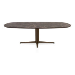 Caletta, eetkamertafel ovaal 240 x 105 cm. - HPL Primo Laminato blad - centrale teenpoot steelbrown - Marble brown