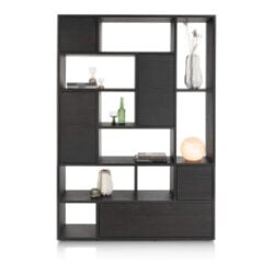 Lugana, roomdivider 150 cm - 4-deuren + 1-lade + 8-niches - Onyx