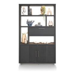 Pavie, bergkast open 125 cm - 2-deuren + 1-klep + 6-niches (+ LED) - castle black