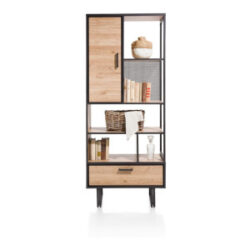 Avalon, boekenkast 80 cm - 1-deur + 1-lade + 5-niches - natural