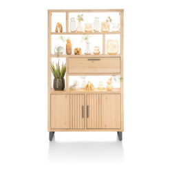 Pavie, bergkast open 125 cm - 2-deuren + 1-klep + 6-niches (+ LED) - natural