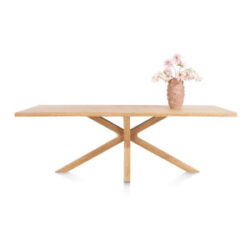 Nyborg, table 230 x 100 cm - plateau avec bords effet tronc d\'abre - pied bois central