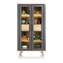 Jardin, vitrine 110 cm - 2-portes en verre + 2-tiroirs (dedans) (+ LED) - Anthracite