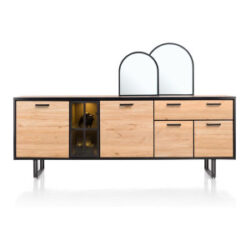 Avalon, buffet 230 cm - 4-portes + 1-tiroir + 1-porte en verre (+ LED) - natural