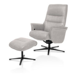 Lotis, relaxfauteuil met poef - stof Pala - Lichtgrijs
