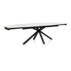 Montello, uitschuiftafel 200 x 100 cm. (+ 2 x 50) - centrale poot - keramiek blad - wit
